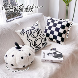 Black and White Light Luxury Retro Throw Pillow for Living Room Sofa, Decorative Pillow for Model Room, Soft Pillow Cover with Insert