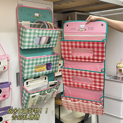 Plaid Storage Hanging Bag for Student Dormitory Bed, Storage Bag for Bunk Bed, Wall-Mounted Hanging Bed Net Bag Behind the Door
