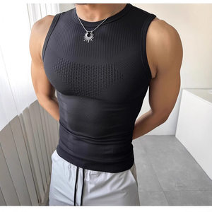 
Summer men's sleeveless vest fitness sports vest seamless high elastic breathable sweat-free quick drying outdoor tights