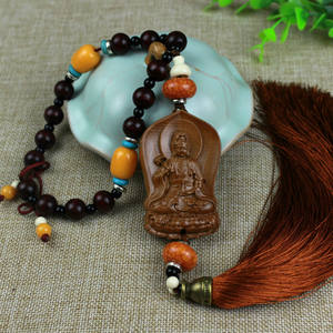 
Peach wood carved Guanyin Bodhisattva statue, peace talisman pendant, rearview mirror, exquisite decoration, home hanging gift