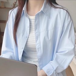 Spring and Summer Pure Cotton Blue Shirt for Commuting Wear 2026 New Women's Thin Long-Sleeved Shirt Jacket Sun Protection Shirt