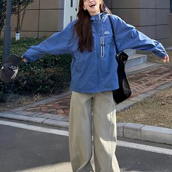 2026 New Spring Blue Windproof Jacket for Women, Loose Outdoor Spring Coat with Hood, Early Spring Trendy Outerwear
