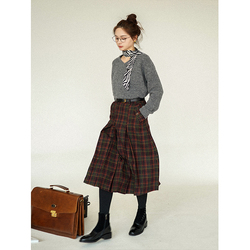Eight Notes Of A Floating Life "winter In Edinburgh" Vintage Wool Scottish Plaid Patchwork I-pleat A-line Skirt