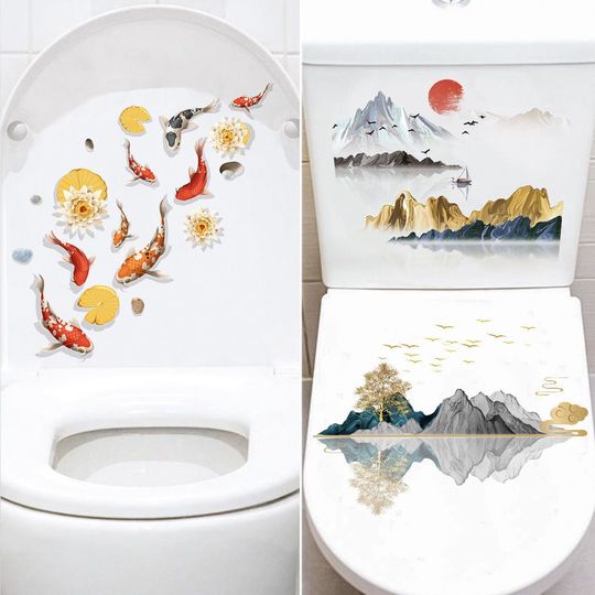 【30%OFF】 中国風のクリエイティブトイレステッカー 装飾便座ライト高級 - ウォールステッカー・シール