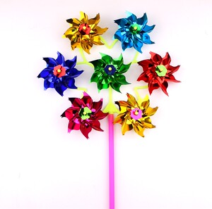 Seven Sequin Flowers Windmill Colorful Plastic Color Traditional Small Windmill Plaza Street Stand Hot Sale Children's Toys Package
