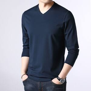 
Long-sleeved T-shirt for men's V-neck base shirt chicken heart collar spring and autumn basic men's autumn clothes