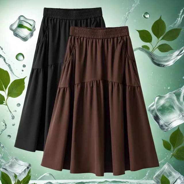 Ice-sensing comfortable skirt for summer thin and versatile large size 2025 new high-waisted slim casual midi skirt