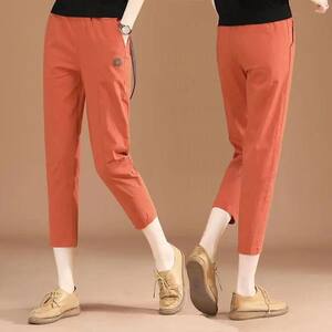 Summer cropped pants for women loose sports feet pants for large size casual eight-point mid-trousers Korean style slim Harlen dad pants
