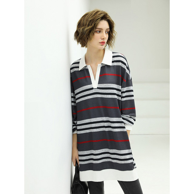 [Off Code Clearance] COCOBELLA Contrast Color Striped POLO Collar ...