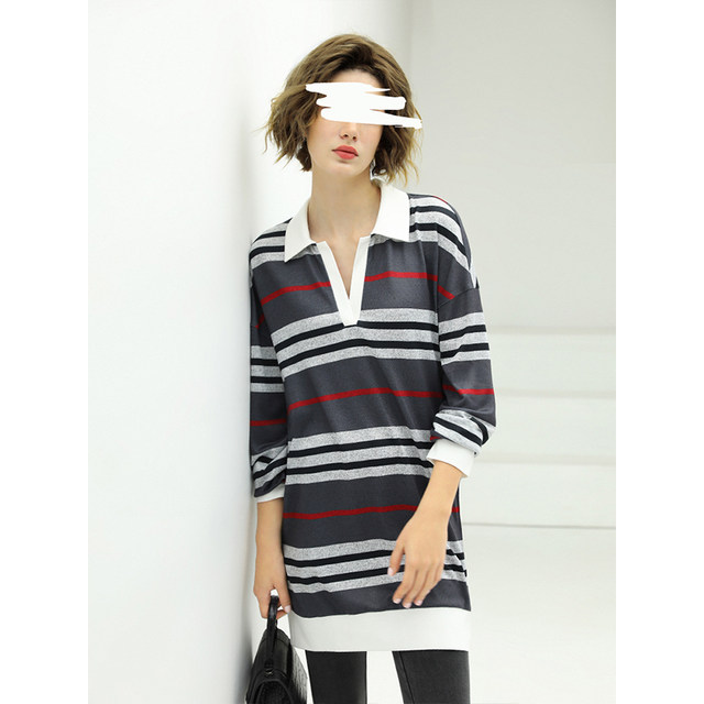 [Off Code Clearance] COCOBELLA Contrast Color Striped POLO Collar ...