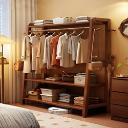 Wangkabe Solid Wood Clothes Rack Floor-Standing Bedroom Clothes Rack Home Coat Rack Simple Clothes Rack for Room End-Of-Bed Use
