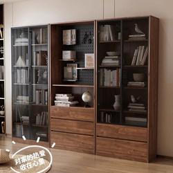 Yingshang Solid Wood Bookcase Against the Wall, Living Room Home Use Wall-Mounted Storage Cabinet, Glass Door Display Cabinet, Floor-Standing Combination Display Cabinet