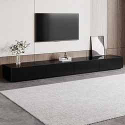 Wangkabe Black Tv Cabinet for Living Room, Small Apartment Floor-Standing Cabinet, All Solid Wood Crystal Stone Top Tv Cabinet Tea