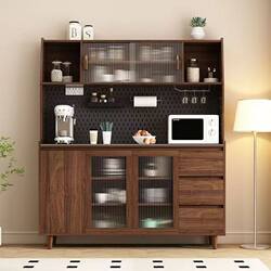 Yingshang Solid Wood Sideboard Against the Wall, New Chinese-Style Living Room Wine Cabinet, Multi-Functional Kitchen Storage Cabinet