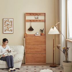 Eisen Solid Wood Ultra-Thin Flip Shoe Cabinet for Home Entrance, Living Room, Small Apartment Storage, Floor-Standing High Entryway Cabinet