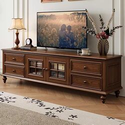 Yangman American-Style Solid Wood Tv Cabinet and Coffee Table Set for Small Living Rooms, Floor Cabinet and Coffee Table Combination, Wall Storage Tv Cabinet