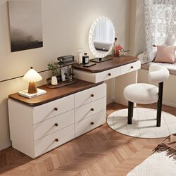 Wangkabe Vintage Cream Style Dressing Table Bedroom Modern Minimalist 2025 New Model Solid Wood Drawer Cabinet Storage Cabinet Integrated