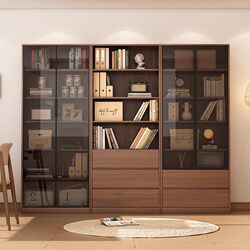 Yangman Solid Wood Bookcase and Storage Cabinet Integrated Home Living Room Wall-Mounted Display Cabinet with Glass Door Full Wall Cabinet