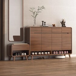 Yangman New Chinese-Style Shoe Cabinet for Home Entrance, Solid Wood Frame, Large Capacity, Suitable for Hallway, Living Room, Balcony, Wall-Mounted, 2025 Latest Model
