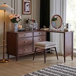 Aiyiou Retro-Style Makeup Table, Retractable Bedroom Bedside Dresser, Integrated Storage Cabinet, Corner Vanity Table