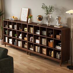 Yingshang Solid Wood Bookshelf Walnut Color Grid Storage Rack Floor-Standing Living Room Low Cabinet Storage Cabinet Integrated