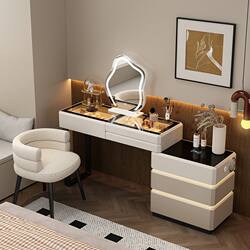 Baiyunan's New Wireless Charging Solid Wood Dressing Table, Modern Minimalist Cream-Style Bedroom Vanity Table and Dresser