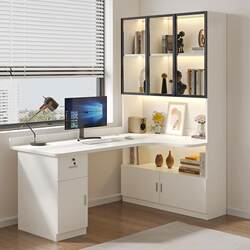 Yangman Corner Desk with Integrated Bookshelf, Light Luxury Modern Computer Desk, Simple Solid Wood Home Desktop Study Desk