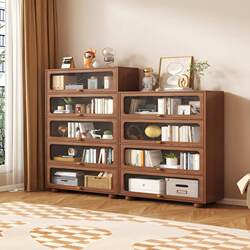 Wangkabe Home-Use Solid Wood Bookcase Children's Bookshelf Living Room Display Dustproof Storage with Doors Glass Door Simple Floor-Standing