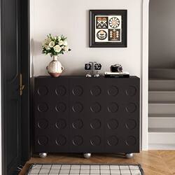 Black Vintage Shoe Cabinet with Bamboo Design, Entryway Cabinet, Nordic Style Living Room Storage Cabinet, Integrated Wall-Mounted Large Capacity Storage Cabinet