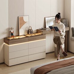 Wangkabe Dressing Table and Dresser Combo for Master Bedroom, Bedside Storage Cabinet, 30cm Ultra-Thin, Simple Modern Ultra-Narrow Flip-Top Design