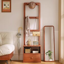 Meng Xiaoxiong Solid Wood Coat Rack Bedside Table Integrated Floor-Standing Bedroom Storage Rack Clothes Hanger Living Room Entryway Storage Rack