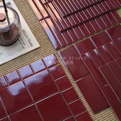 Retro Wine Red Glossy Mosaic Tiles Bar Counter Background Wall Bathroom Sink Restaurant Hotel Wall Tiles