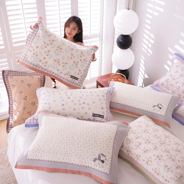 High-density pure cotton gauze pillow towel pair simple cotton soft adult pillow towel sweat-absorbent and breathable household cover towel