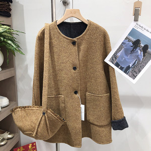 New autumn and winter two-sided cashmere coat for women's mid-length small wool wool coat hooded combination