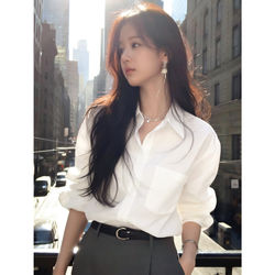 White Shirt for Women, Unique Design, Niche, Light Luxury, High-End Feel, Korean Style, Loose, Lazy Style, Spring Inner Wear
