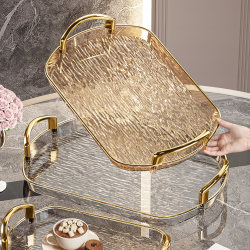 Transparent Tray for Living Room, Home Use, Light Luxury, High-End Acrylic Tea Tray, Cup Holder, Beauty Salon Rectangular Tray with Handle