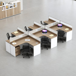 Screen Partition Office Desk and Chair Set for Staff, Simple and Modern, 6/8 Person Capacity, 2 Staff Cubicles, 4 Person with Cabinet