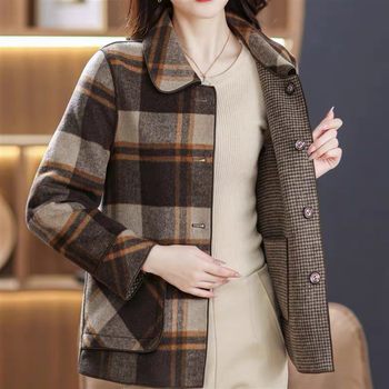 
Mom's plaid autumn and winter clothing for middle-aged woolen coats