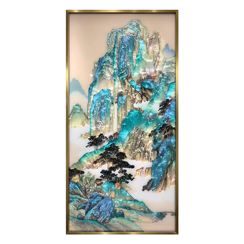 玄关珐琅彩装饰画新中式轻奢手绘挂画走廊客厅大幅壁画千里江山图-Taobao