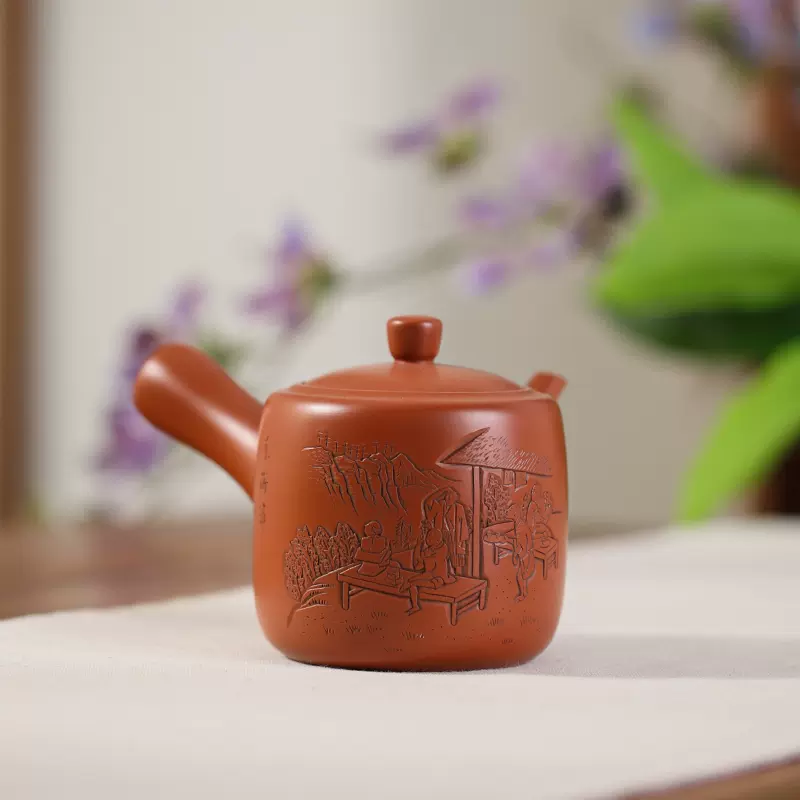 日本常滑烧全手工茶壶宗光朱泥雕刻东海道五十三次泡茶茶具茶器侧-Taobao