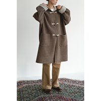 Brown Double-sided Wool Horn Button Hooded Coat Wooden Ship