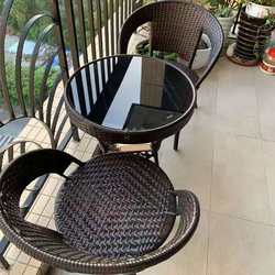 Balcony Table and Chair Set, Rattan Chair Three-Piece Set, Small Table, Coffee Table, Outdoor Leisure Chair with Backrest, Outdoor Courtyard Chair