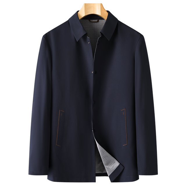 Autumn Men's Casual Mid-length Windbreaker Youth Tartan Coat Suit Collar Single-breasted Jacket Men