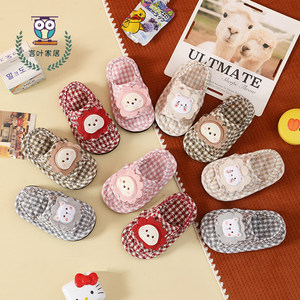 
New pure cotton fabric cute cartoon couple slippers Spring and Autumn Indoor Thickened Non-slip Silent Floor Thickened