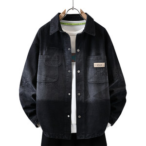 
2025 Spring New Teen Lapel Shirt Fashion Trendy Brand Gradient Color Versatile Denim Jacket for Boys