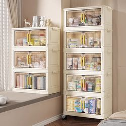 Installation-Free Storage Box, Foldable Storage Cabinet, Home Living Room, Children's Toys, Snack Storage Cabinet, Multi-Layer Plastic Box