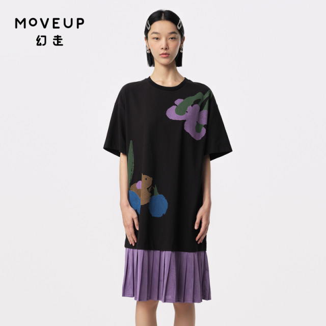 MOVEUP Fantasy Walk 2024 Summer New Style.FUN Series Round Neck Cute Print Designer Knitted Dress
