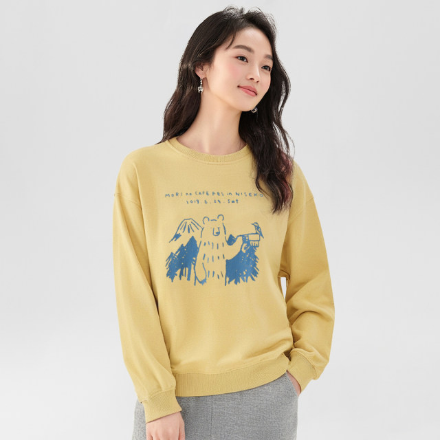 one more printed round neck sweatshirt for women 2025 spring and autumn loose women's clothing 2025 new top Korean style base shirt