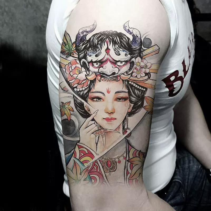花臂纹身贴防水男女持久艺妓古代美女花旦仿真刺青贴