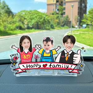 
Customized car decorations for family of three, parent-child shaking DIY acrylic car decoration internet celebrity photos